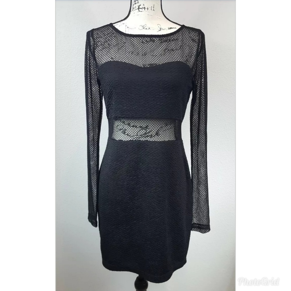 BCBGeneration Black Stretch Mesh Long Sleeve Mini Dress Size Medium